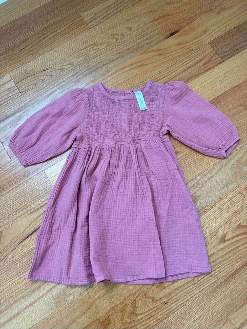 Girls' Dusty Pink Smocked Bodice Cotton Dress